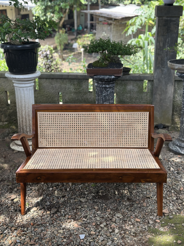 Bench Kayu Jati Anyaman Rotan Teras