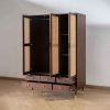 Lemari Pakaian Retro 3 Pintu Kombinasi Rotan